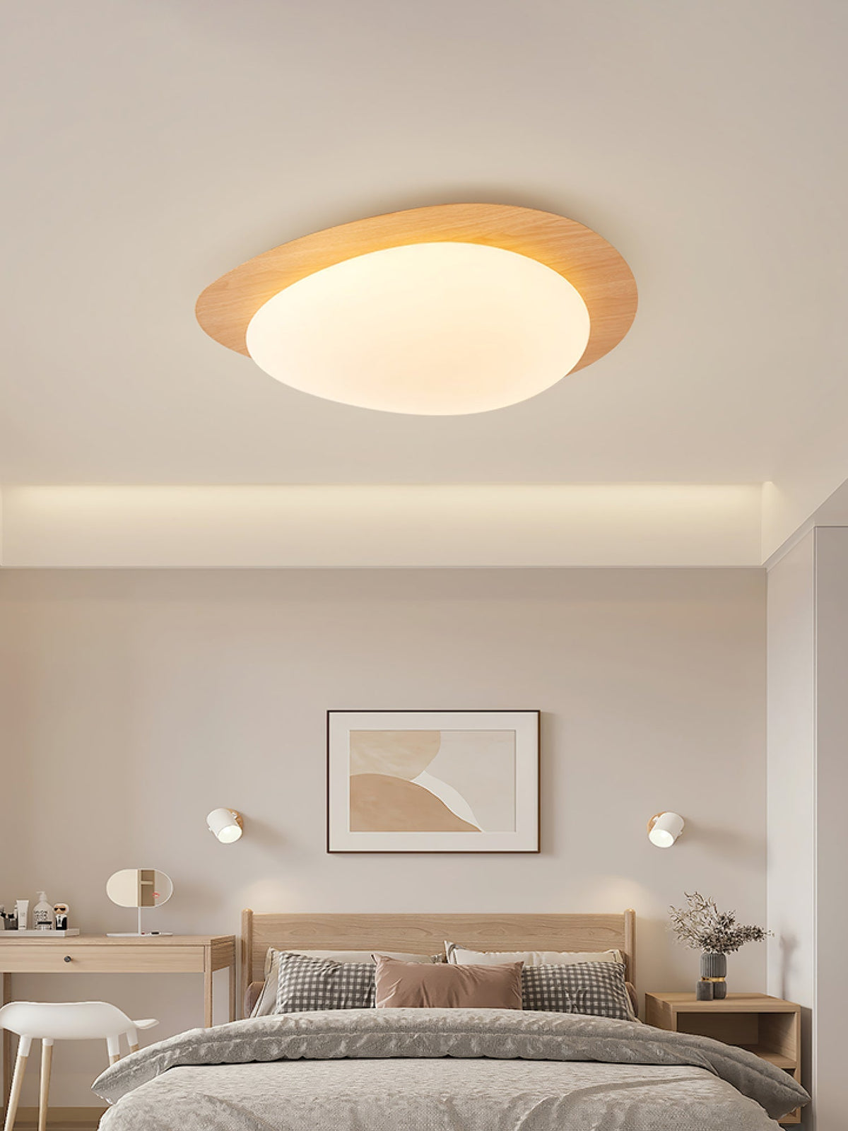 Sylenia plafondlamp kiezelvormige walnoot acryl LED