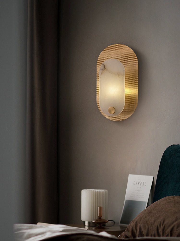 Perforated ovaal wandlamp in albast