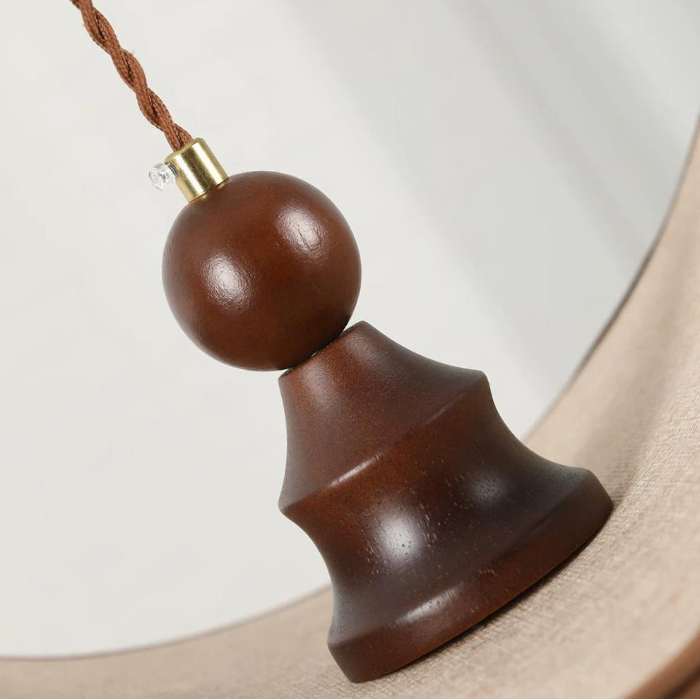 Zephyr hanglamp walnoot linnen met gedraaid bloemblaad houten frame