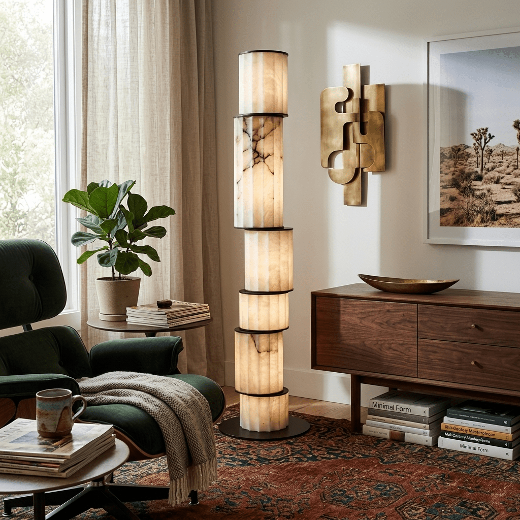 Eirirena vloerlamp in albast
