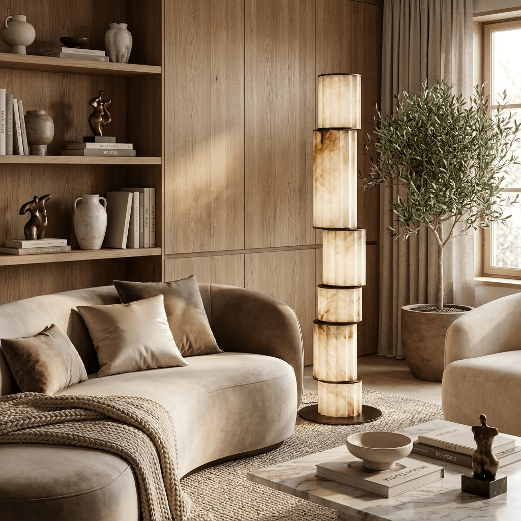 Eirirena vloerlamp in albast