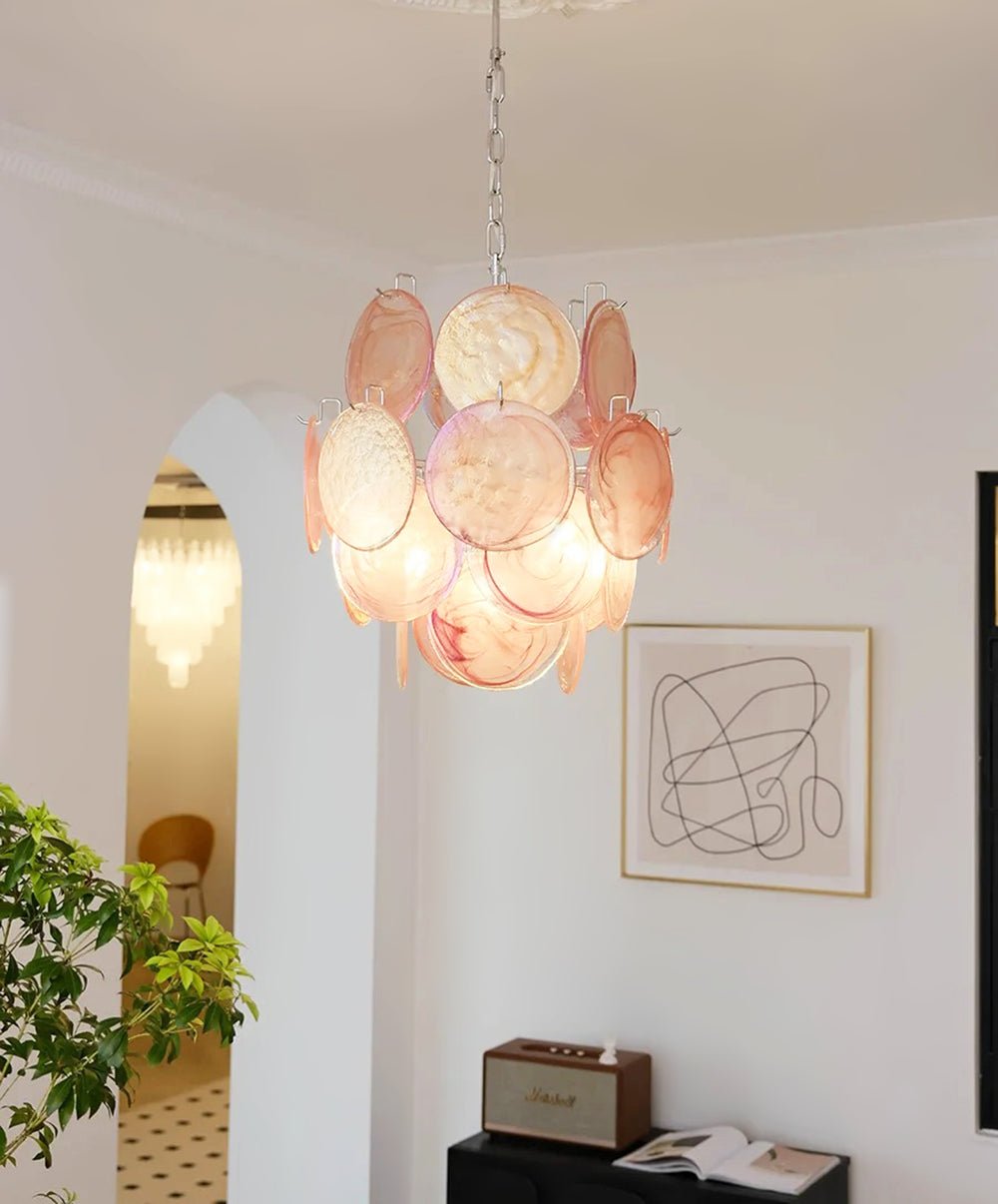 Celisaria Kroonluchter Roze Murano-glasplaten Vintage Charm