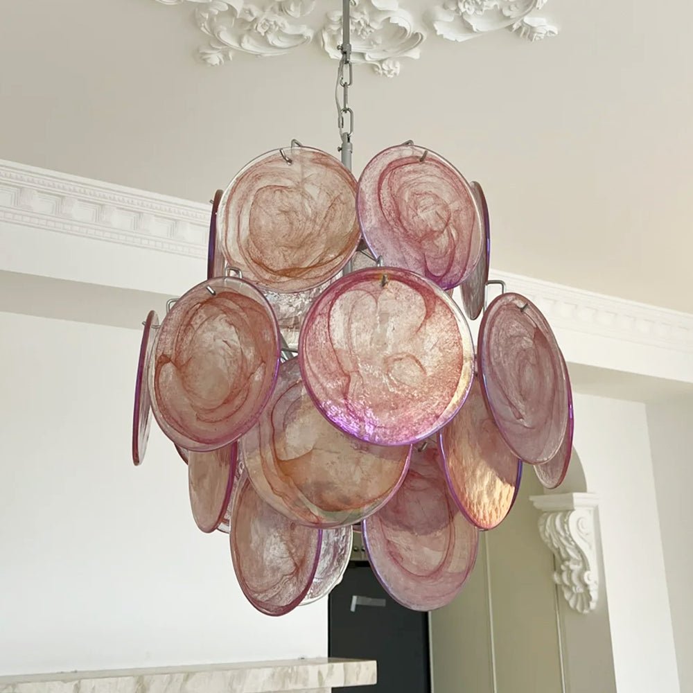 Celisaria Kroonluchter Roze Murano-glasplaten Vintage Charm