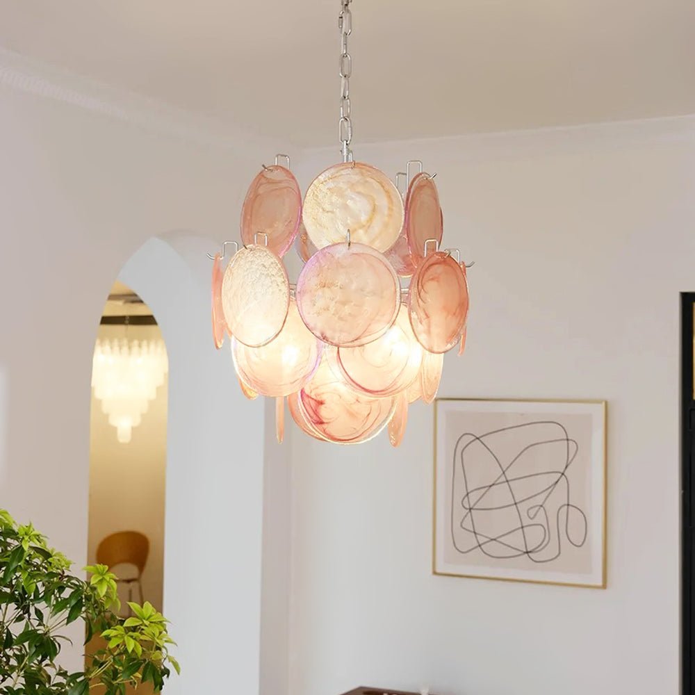 Celisaria Kroonluchter Roze Murano-glasplaten Vintage Charm