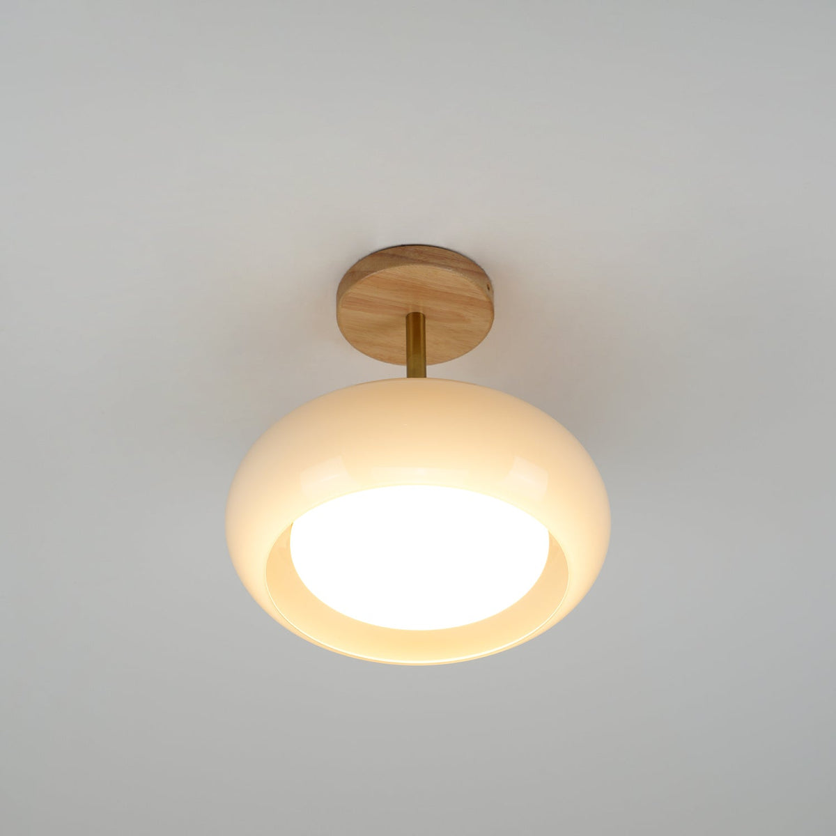 Aldaline plafondlamp met glazen kap en houten kleur