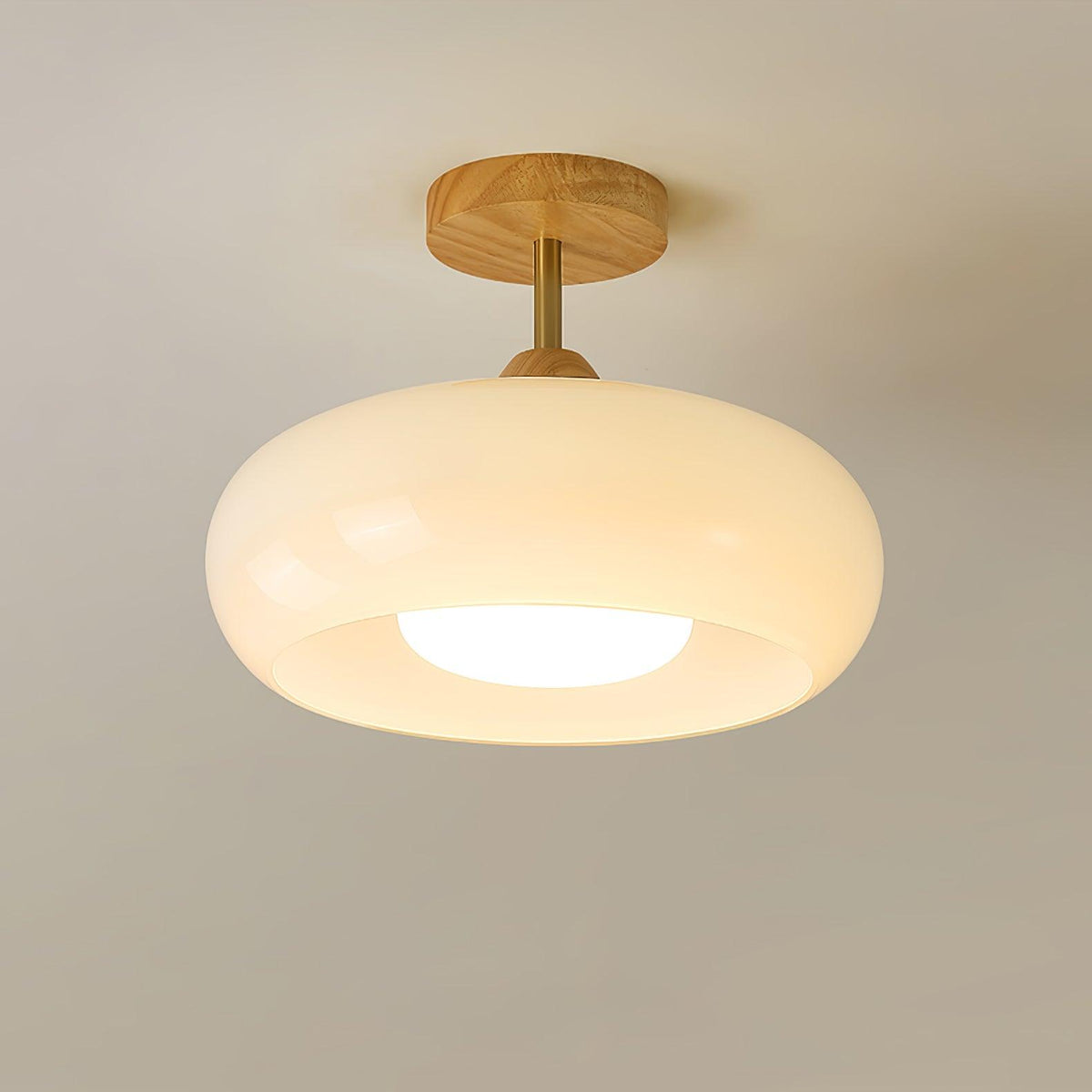 Aldaline plafondlamp met glazen kap en houten kleur