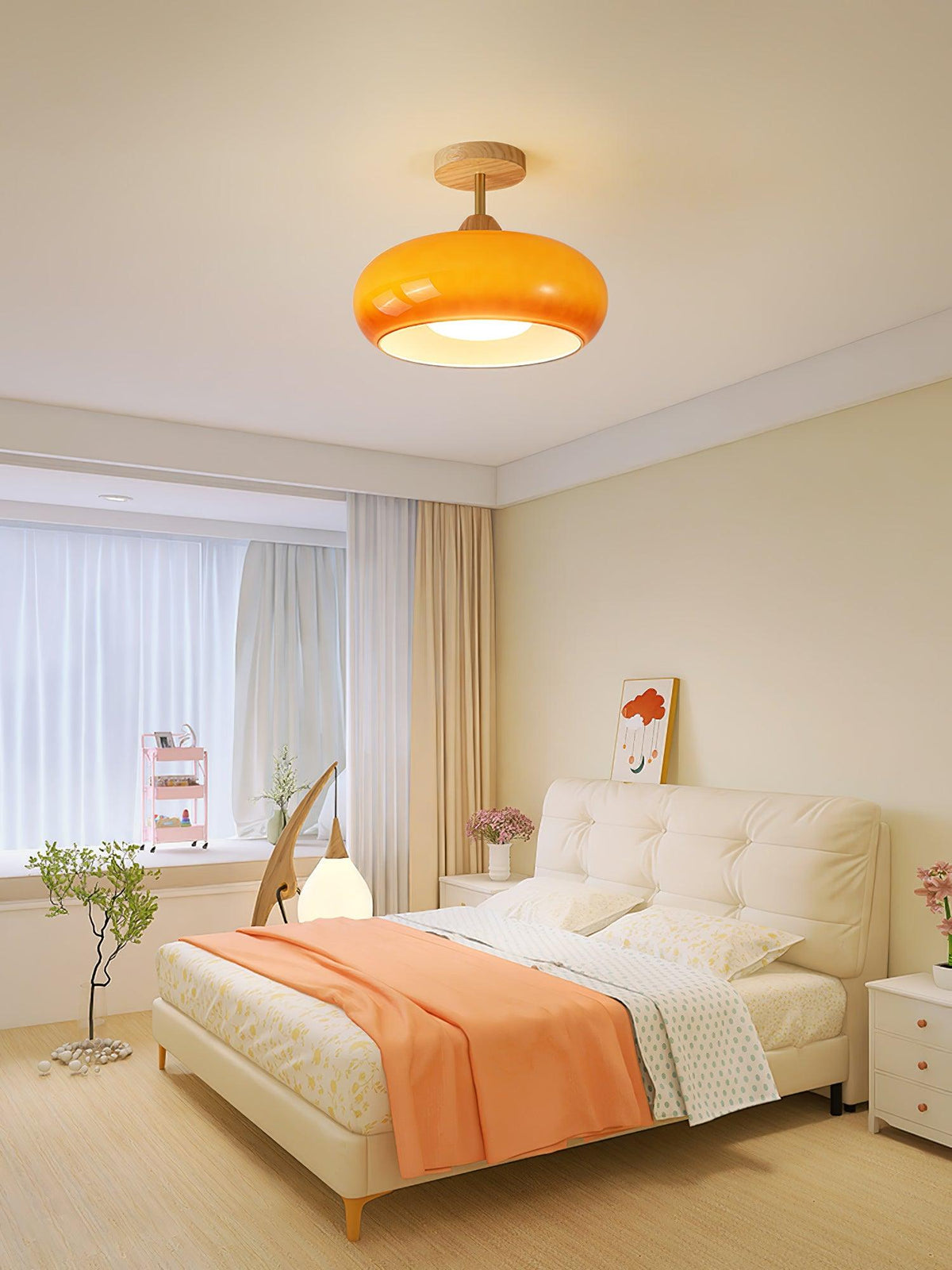 Aldaline plafondlamp met glazen kap en houten kleur