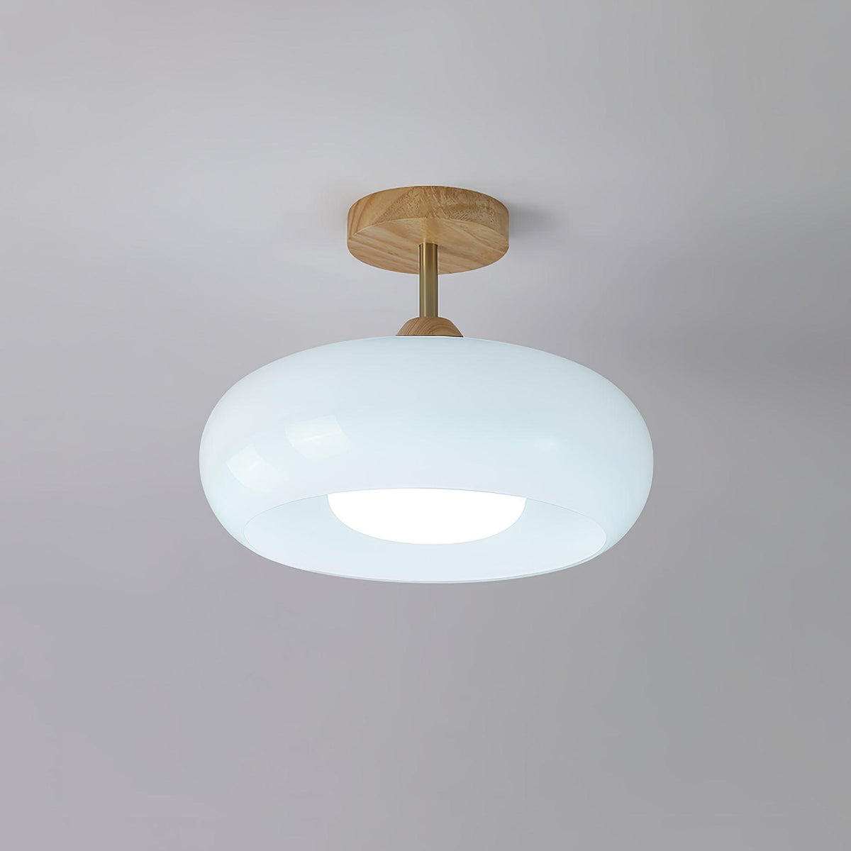 Aldaline plafondlamp met glazen kap en houten kleur