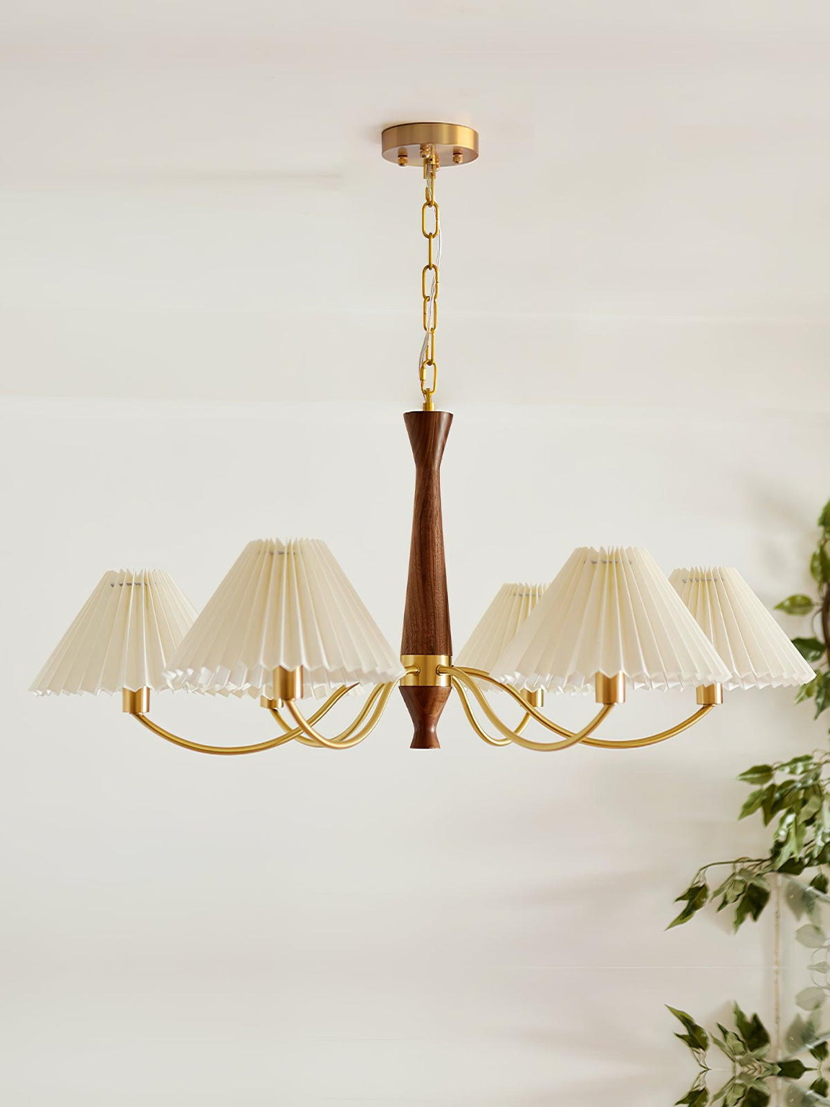 Calivine kroonluchter Pleated met witte lampkappen Mid-Century