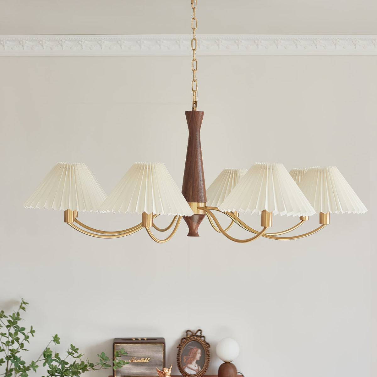 Calivine kroonluchter Pleated met witte lampkappen Mid-Century