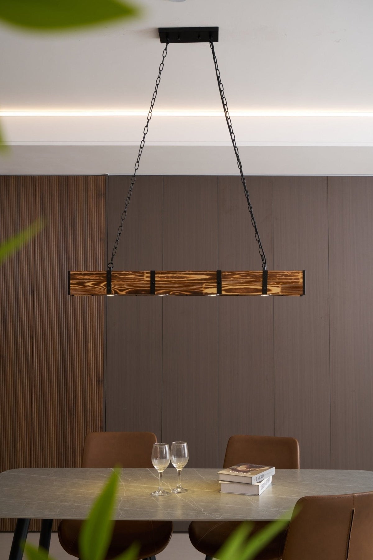 Aldelena kroonluchter Pleva lineair natuurlijk hout