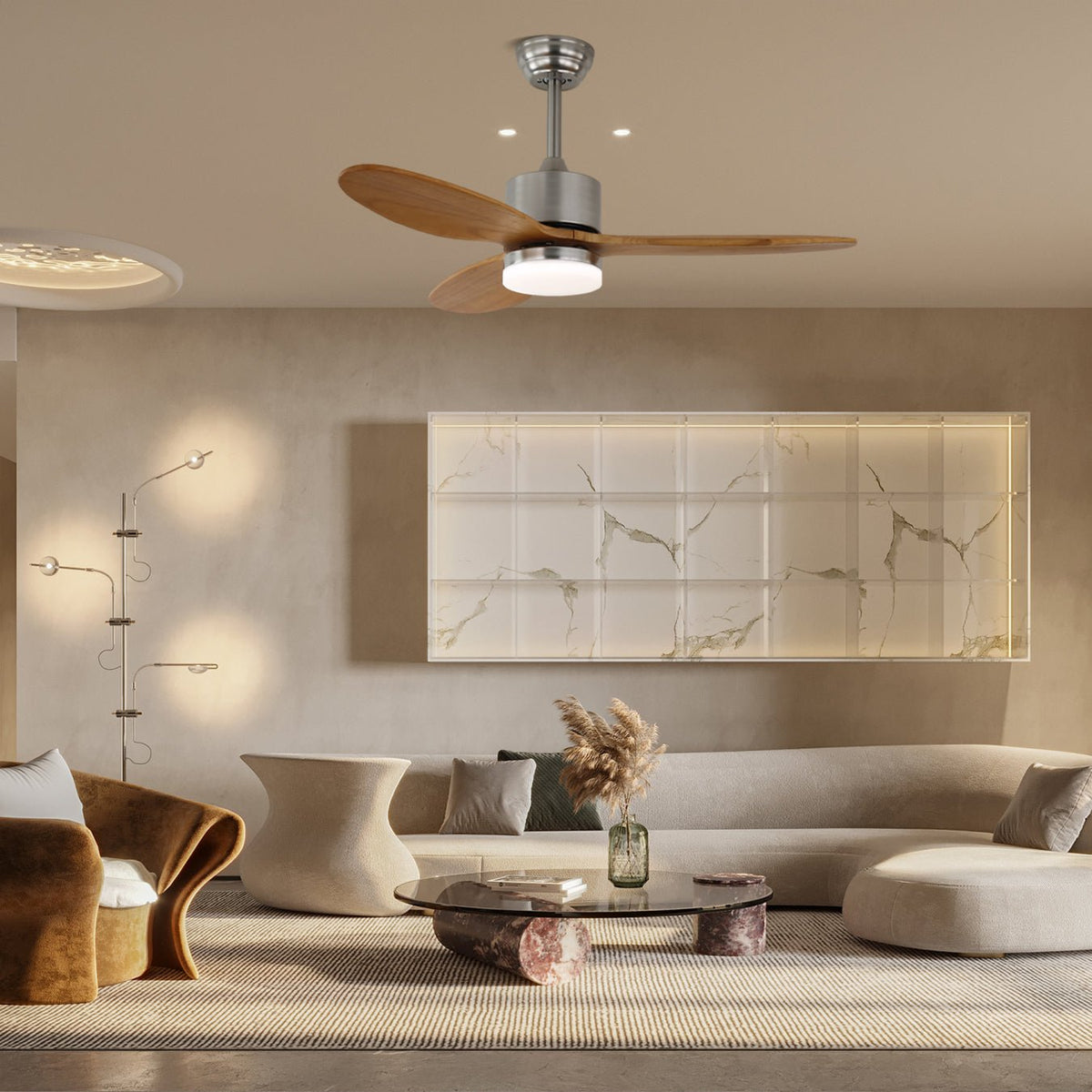 Aldirella minimalistisch houten plafondventilator met verlichting