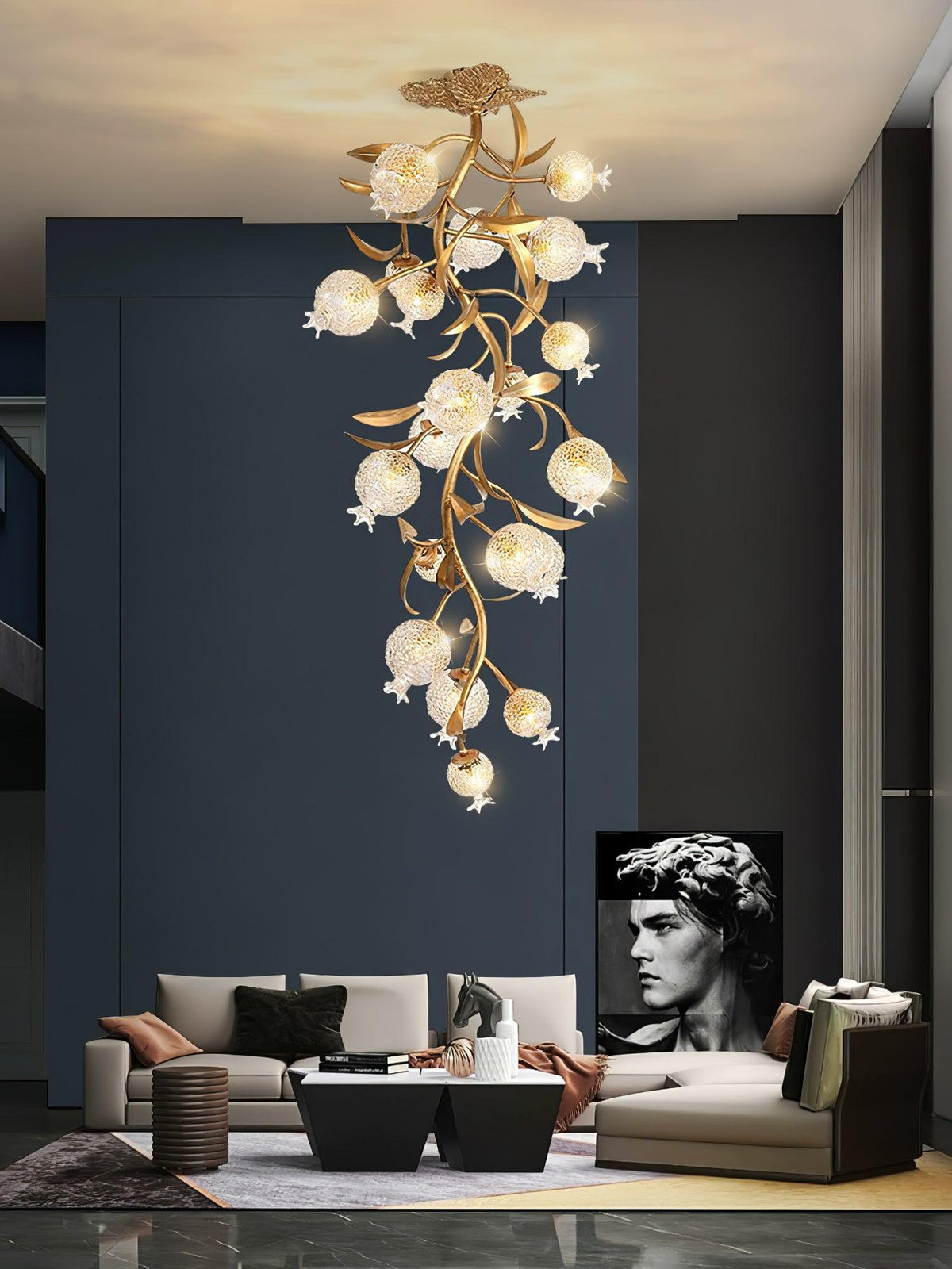 Bexlyn elegantie Pomegranate messing glas plafondlamp