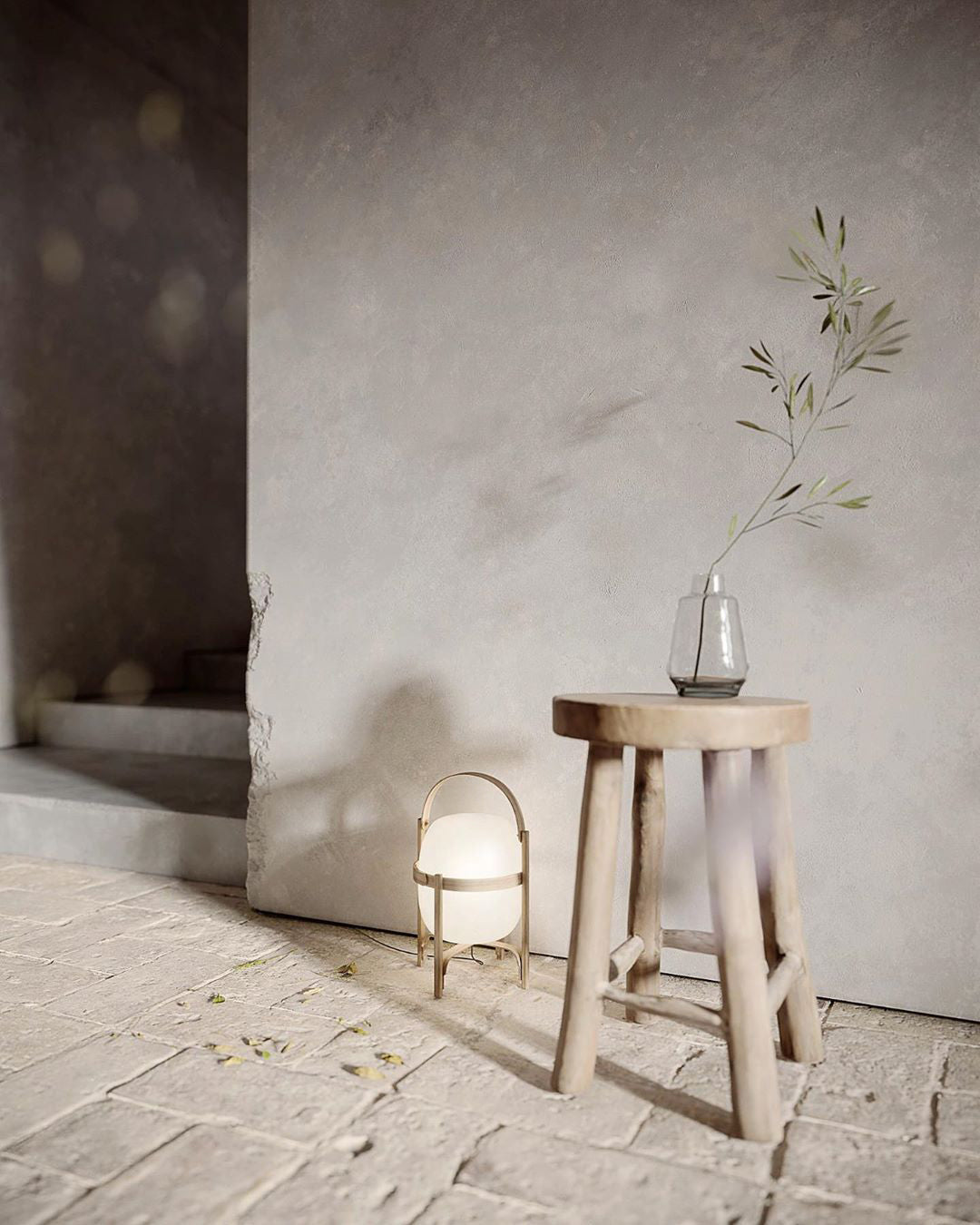Lethra tafellamp van hout en glas