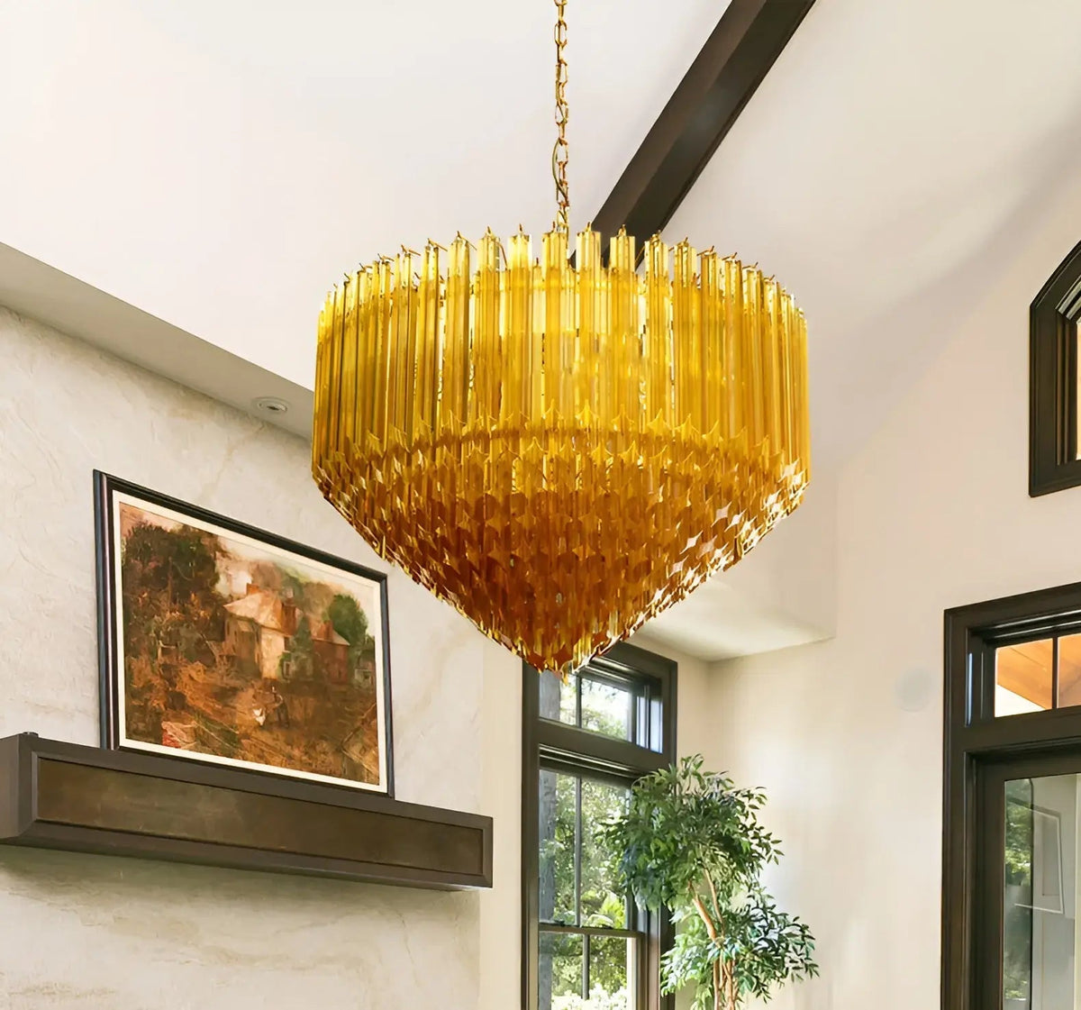 Celiselle kroonluchter met amberkleurige Murano-glasprismen Grand Art