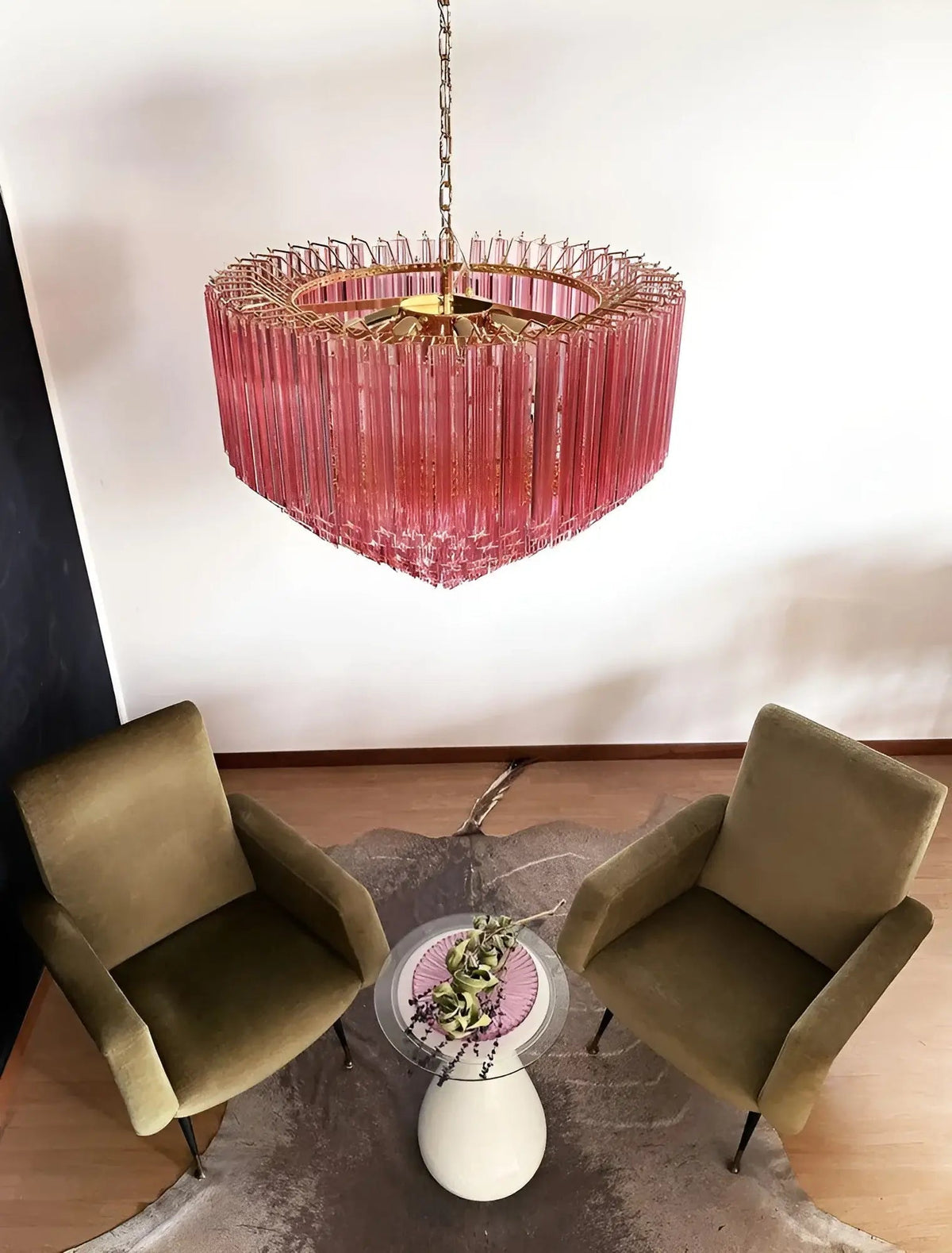 Celelaria Kroonluchter met Roze Glasprismen Geometrisch