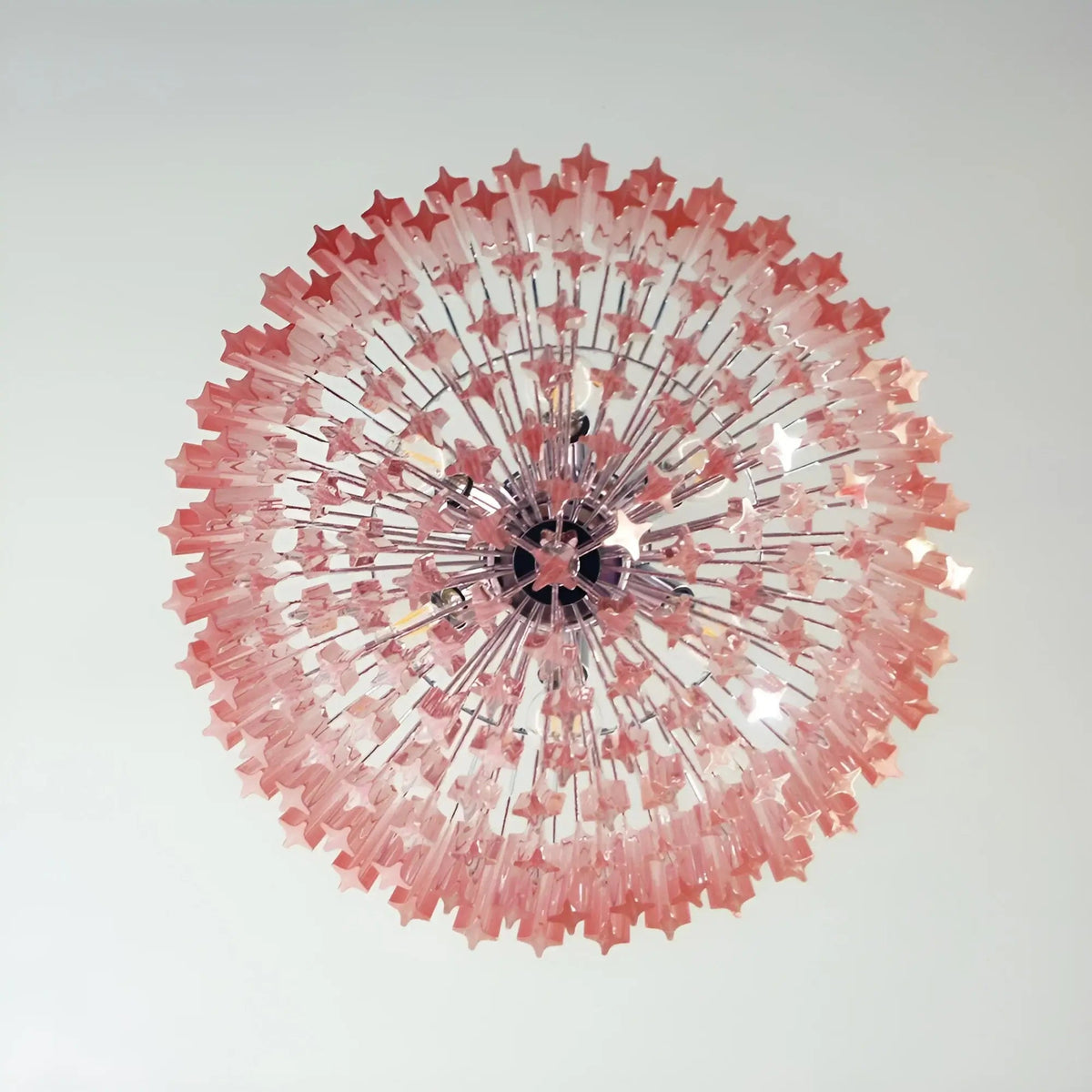 Celelaria Kroonluchter met Roze Glasprismen Geometrisch