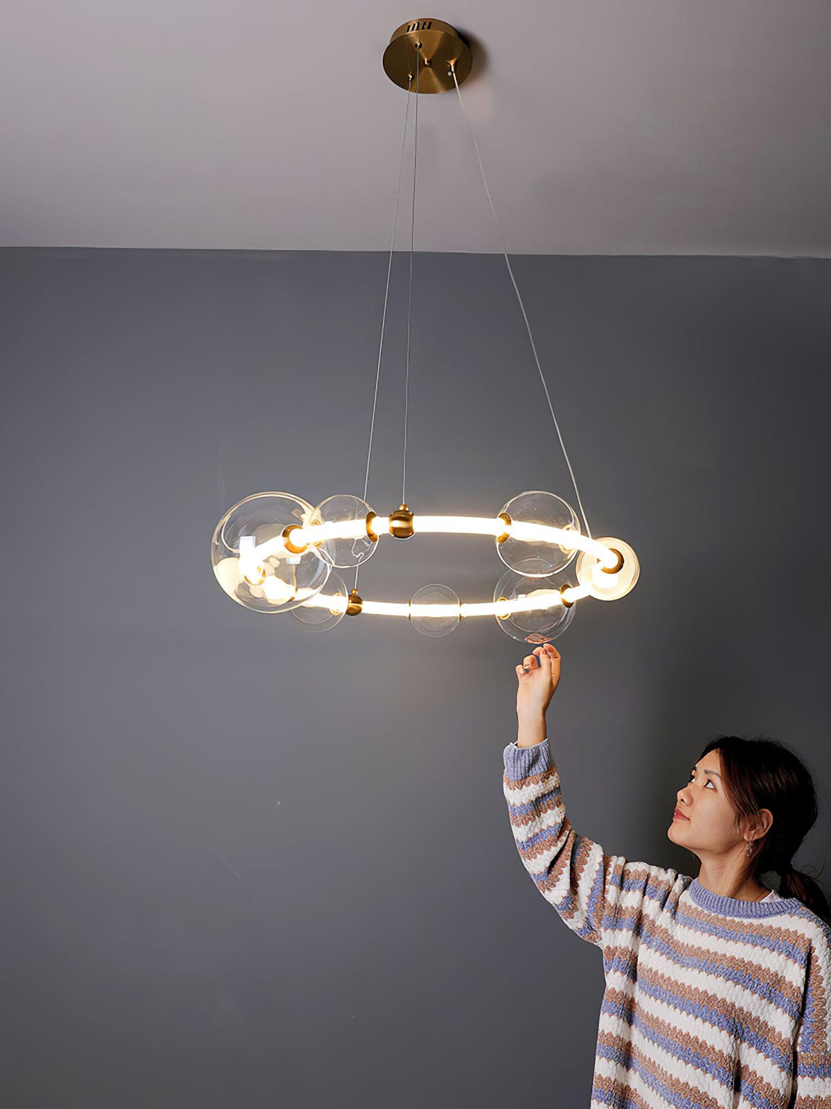 Cera kroonluchter met bolle heldere ringen, modern minimalistisch