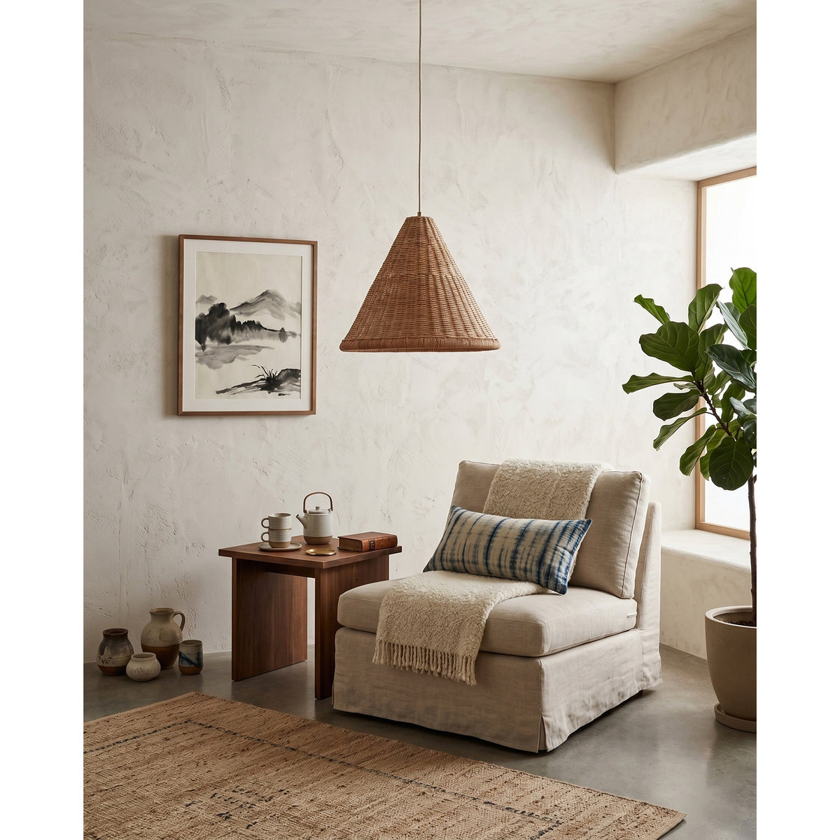 Kasbah hanglamp van rotan met conische vorm