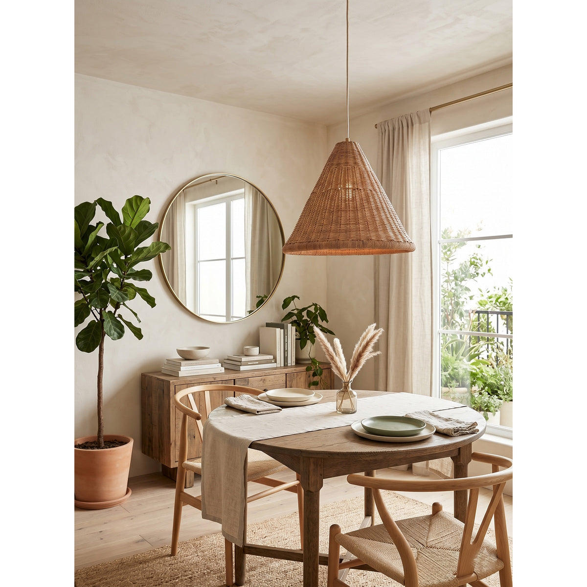 Kasbah hanglamp van rotan met conische vorm