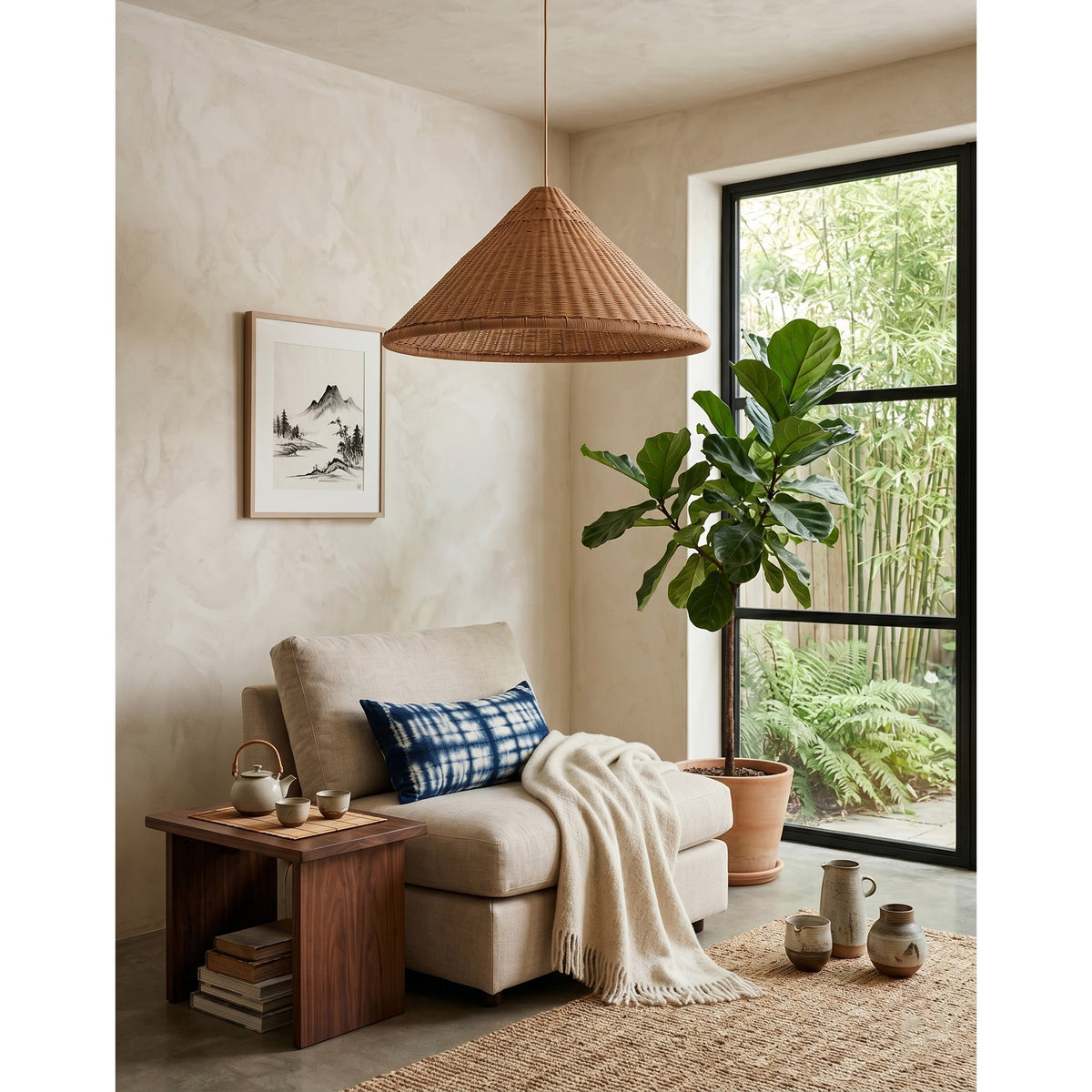 Kasbah hanglamp van rotan met conische vorm