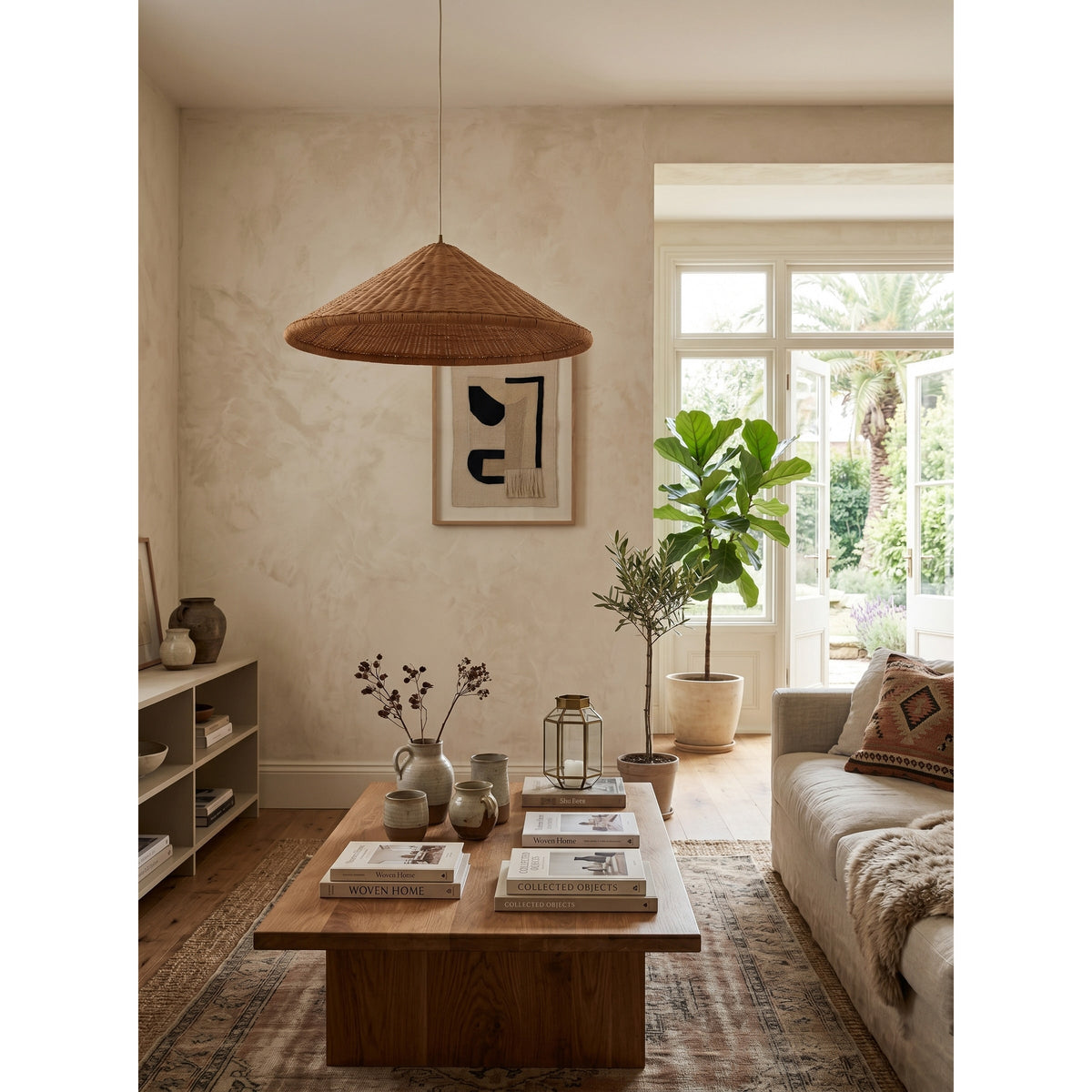 Kasbah hanglamp van rotan met conische vorm