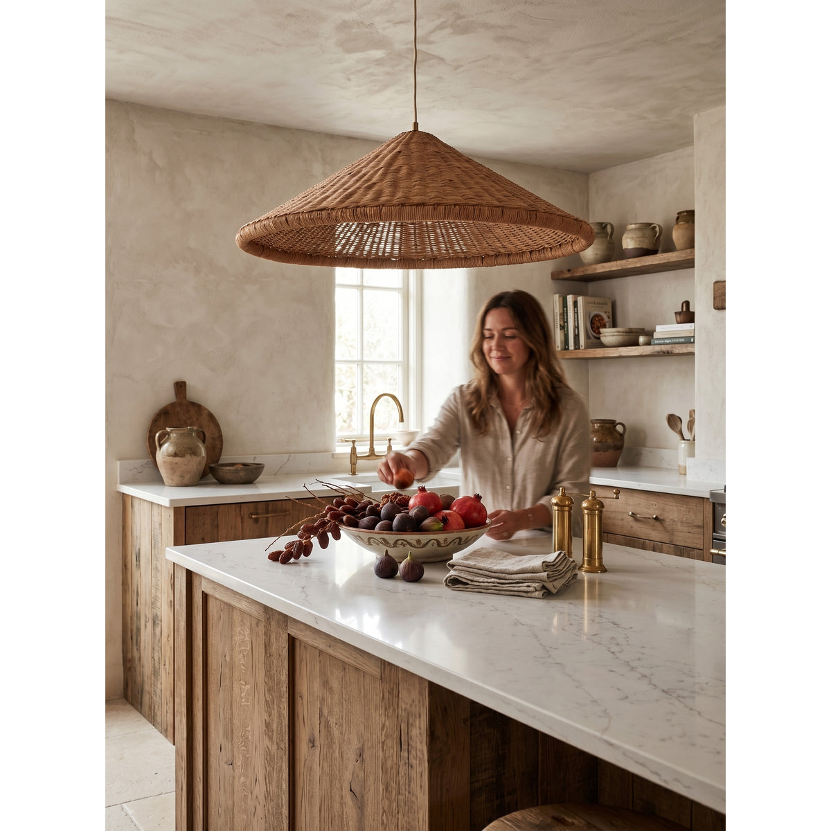 Kasbah hanglamp van rotan met conische vorm