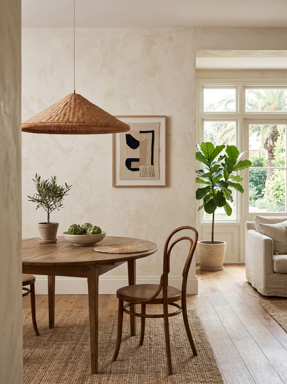 Kasbah hanglamp van rotan met conische vorm