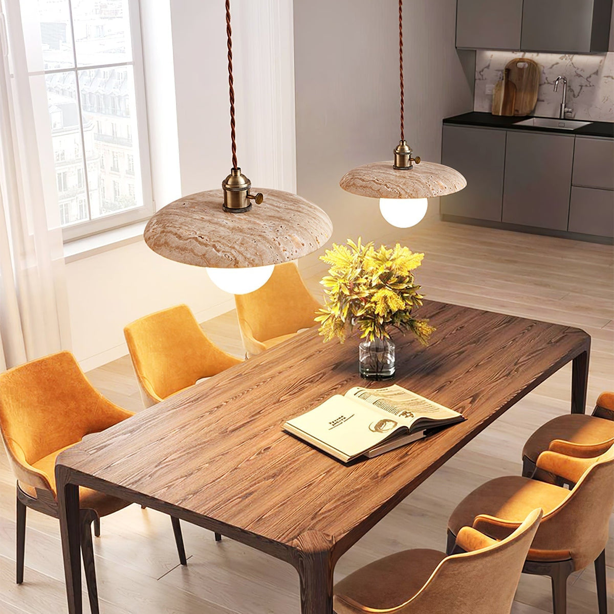 Tavaora minimalistische hanglamp van geel travertin
