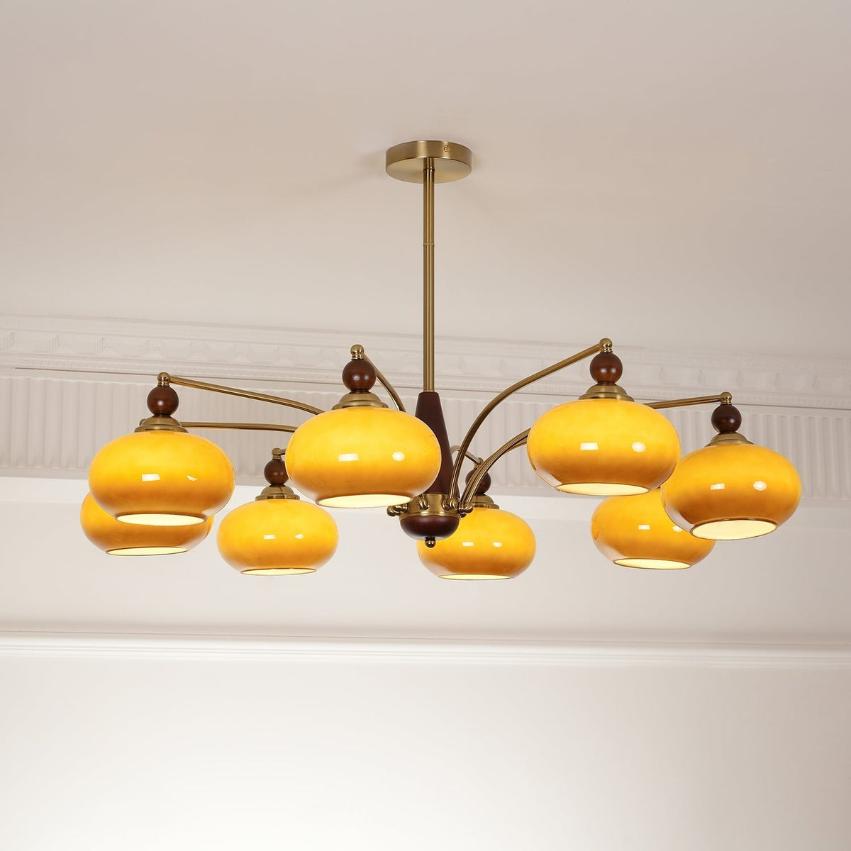 Vevely Retro hanglamp van messing met gele glasbol