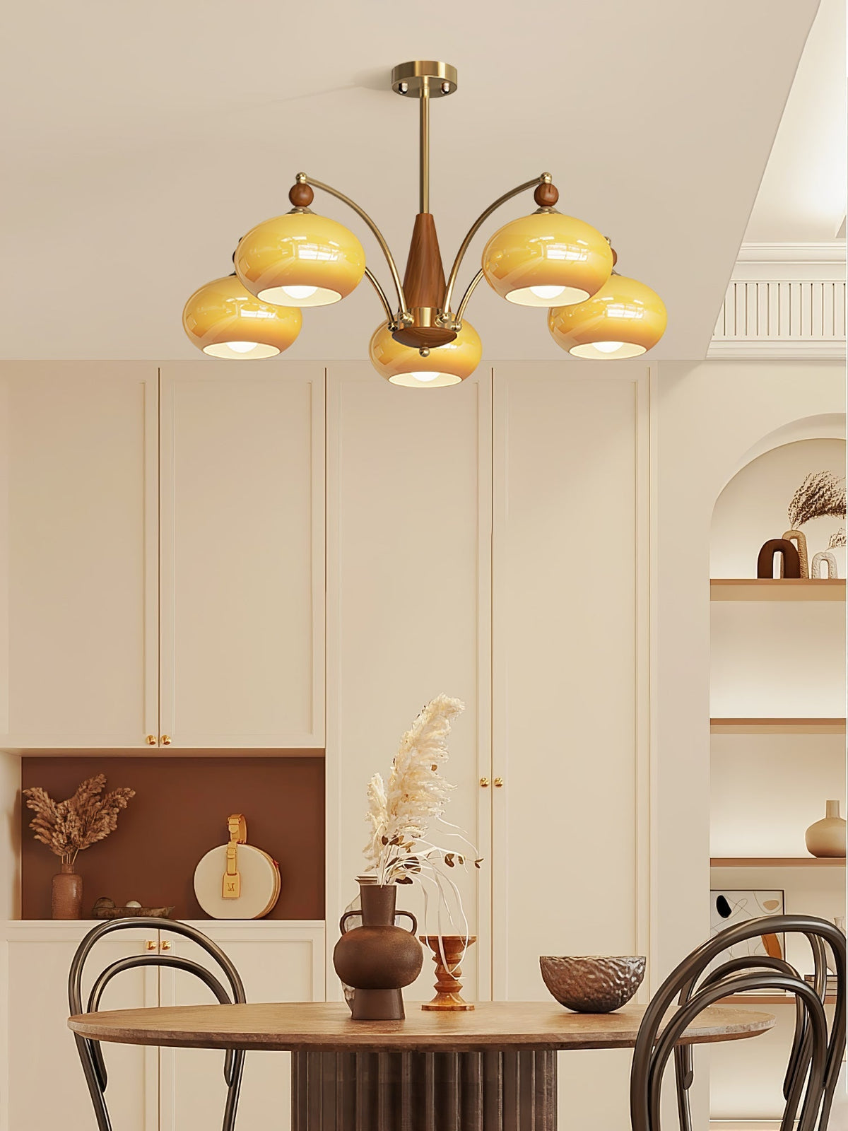 Vevely Retro hanglamp van messing met gele glasbol
