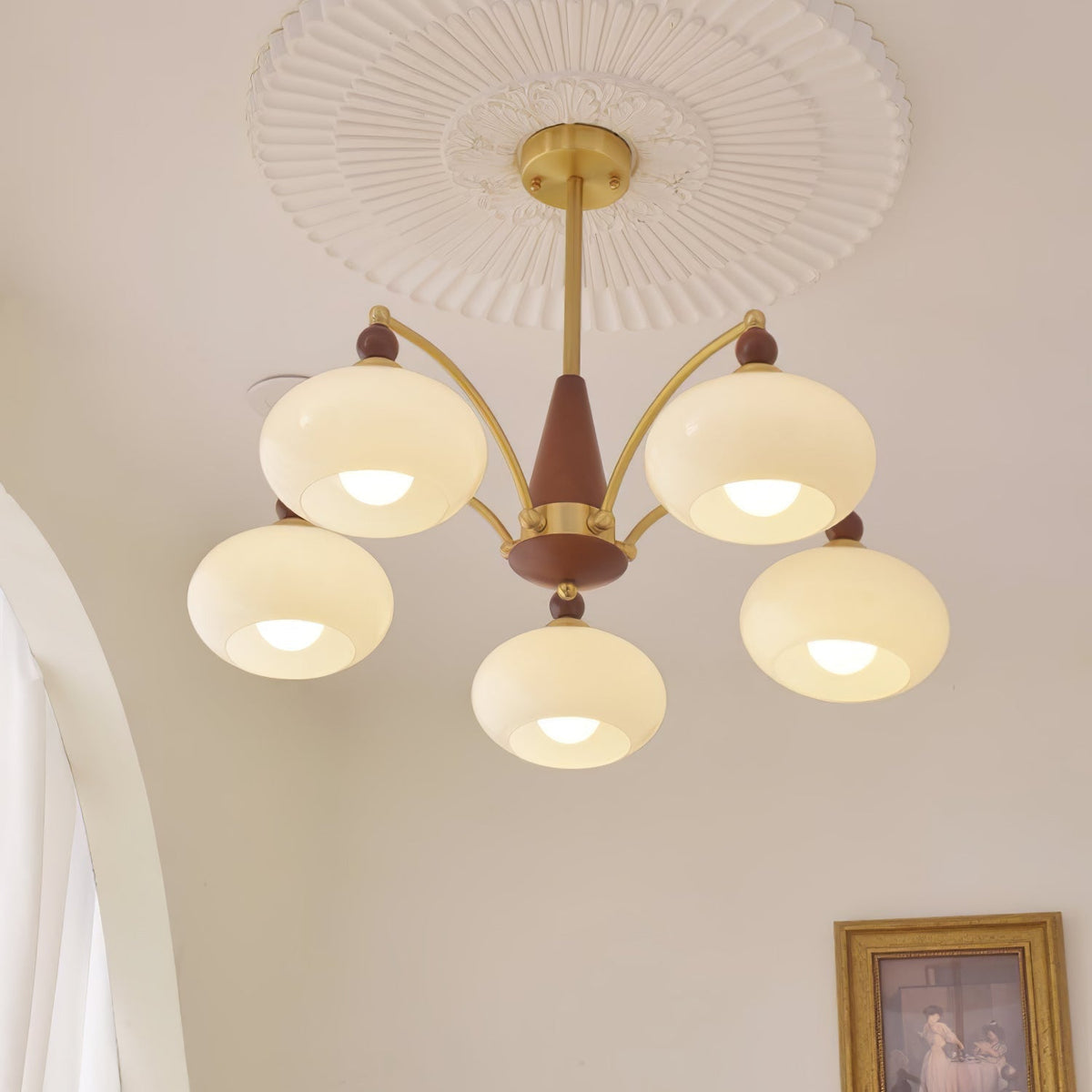 Vevely Retro hanglamp van messing met gele glasbol