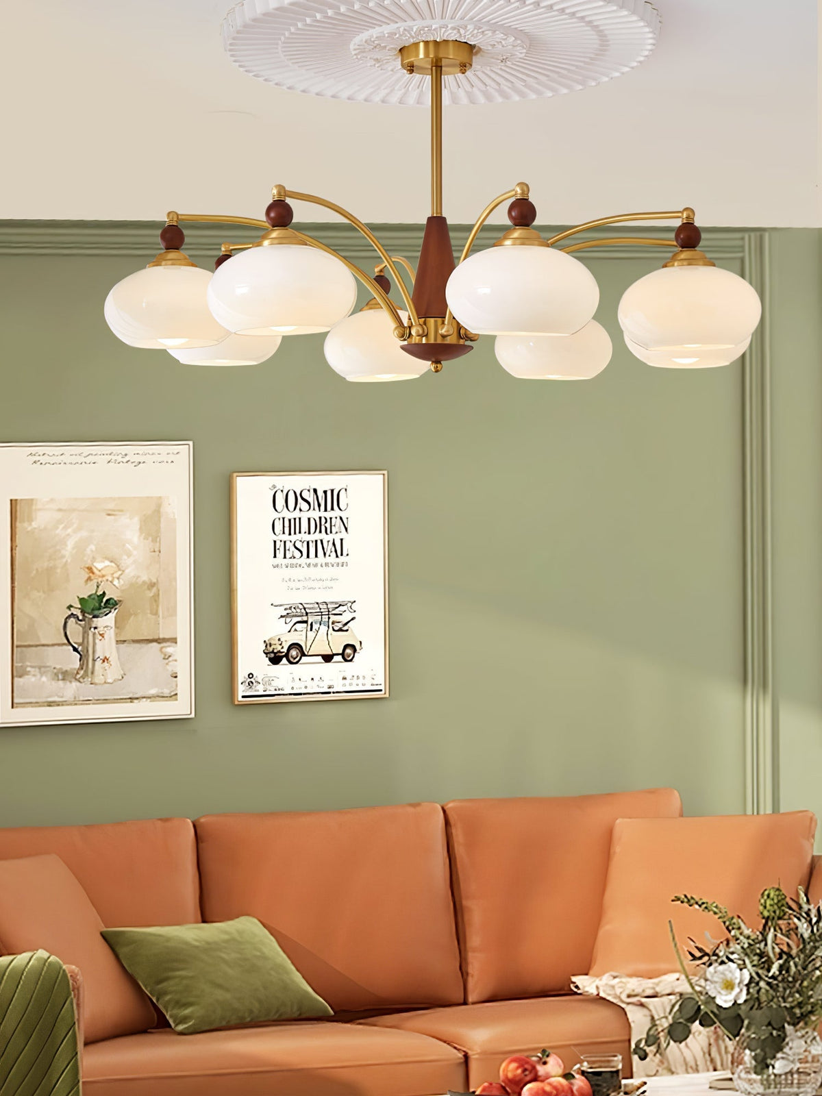 Vevely Retro hanglamp van messing met gele glasbol