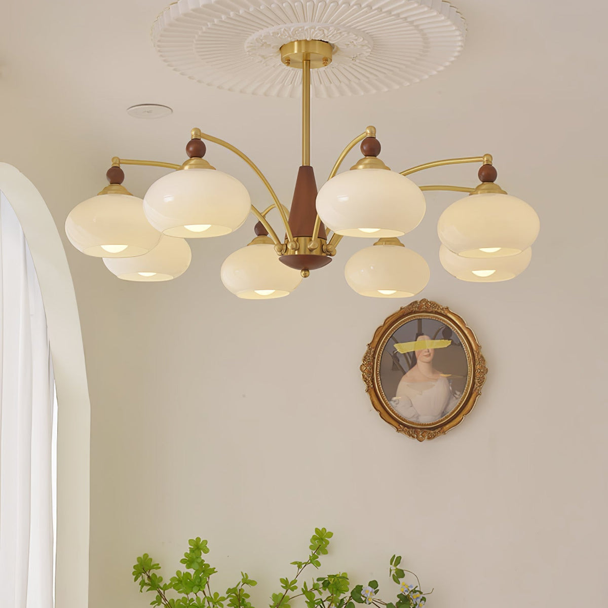 Vevely Retro hanglamp van messing met gele glasbol