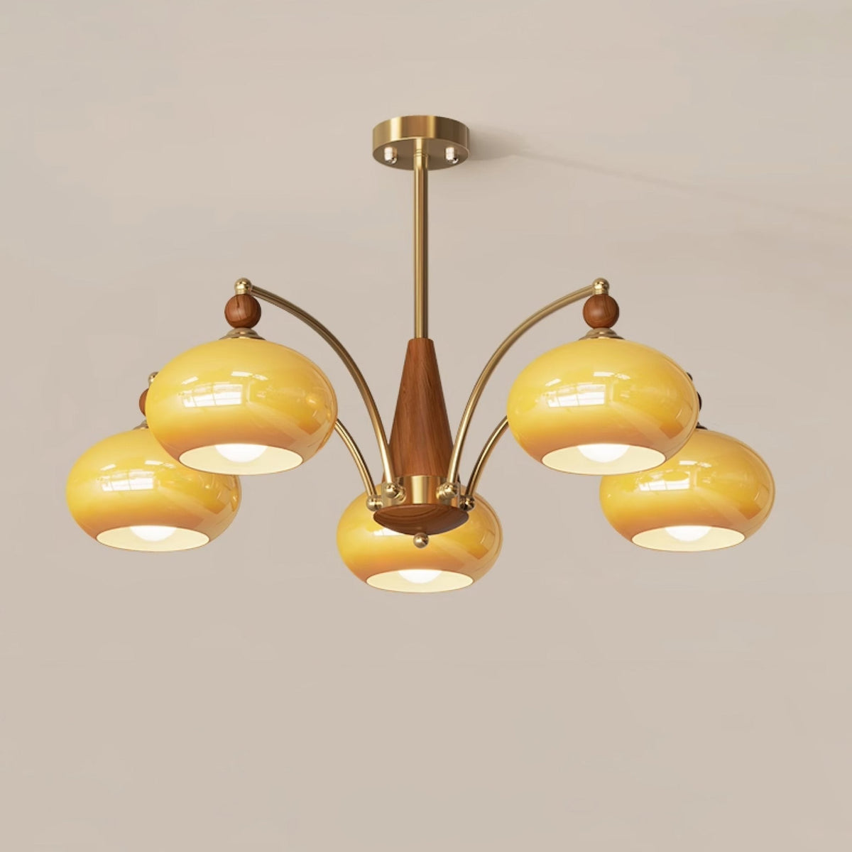 Vevely Retro hanglamp van messing met gele glasbol