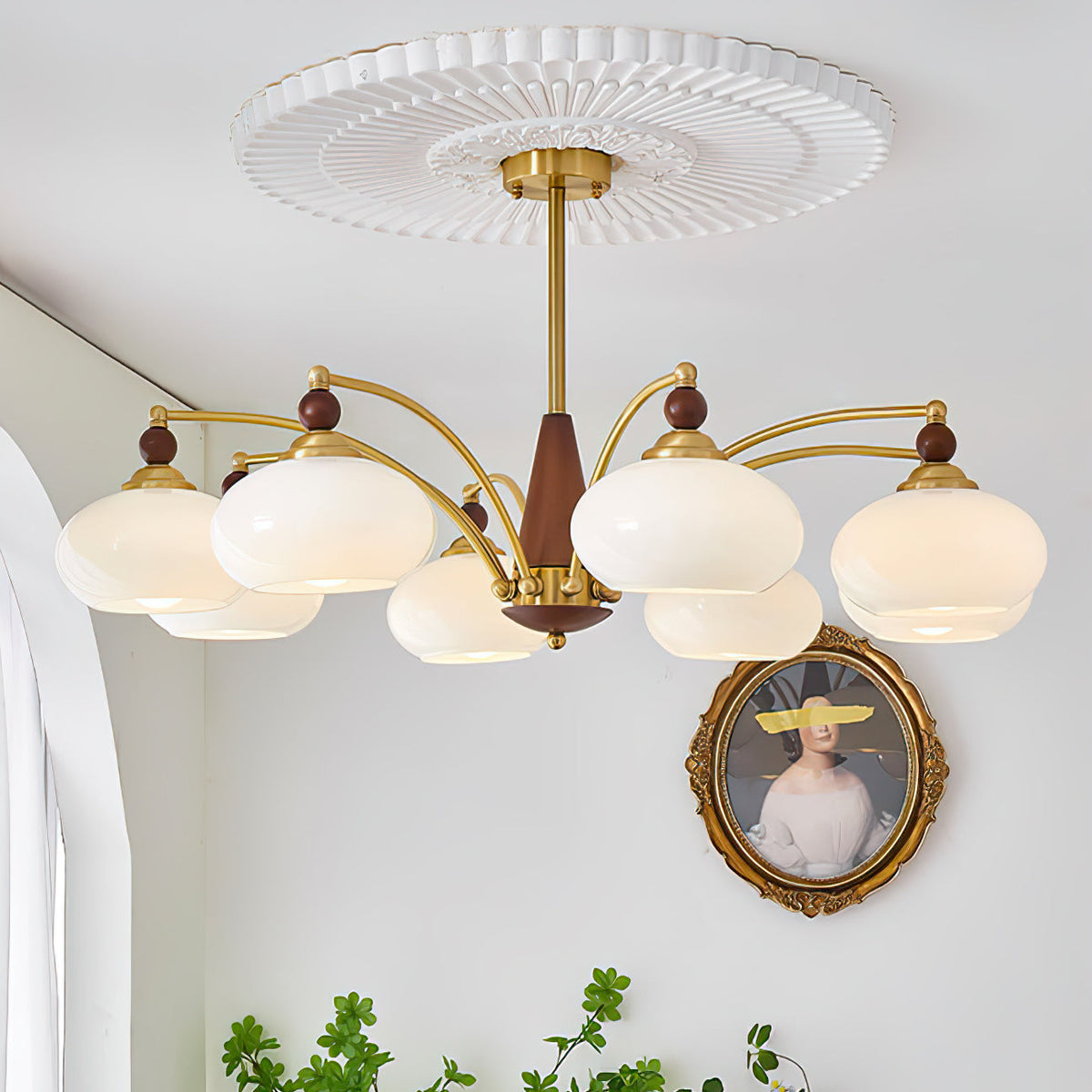 Vevely Retro hanglamp van messing met gele glasbol