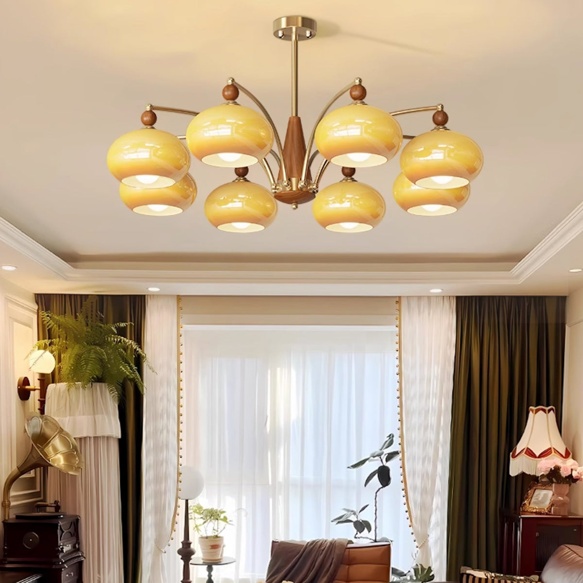 Vevely Retro hanglamp van messing met gele glasbol