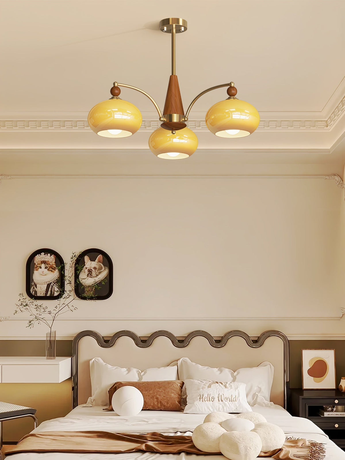 Vevely Retro hanglamp van messing met gele glasbol