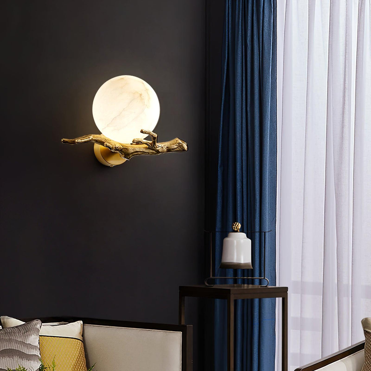 Erixa Retro Twigs messing marmeren wandlamp