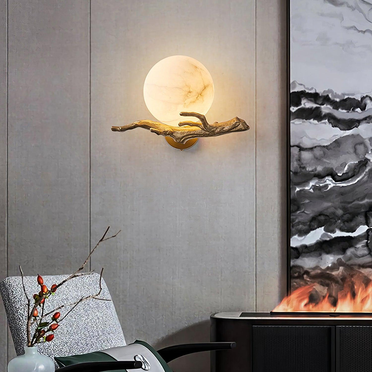 Erixa Retro Twigs messing marmeren wandlamp