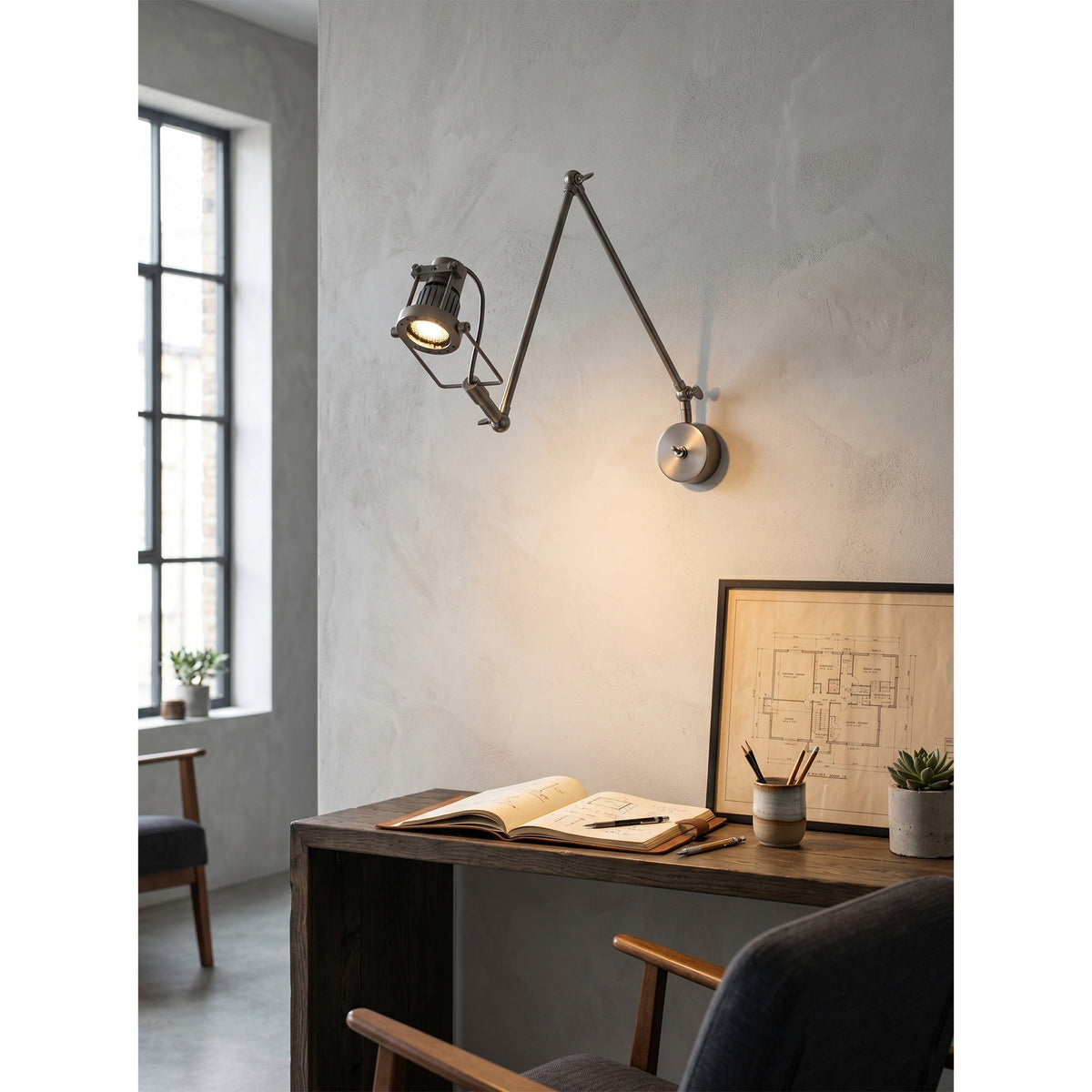 Reznor verstelbare arm wandlamp
