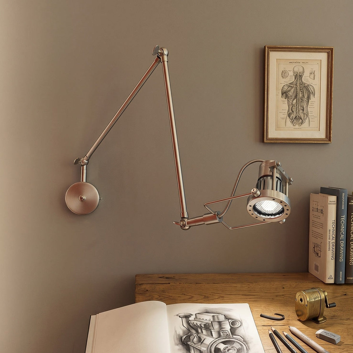 Reznor verstelbare arm wandlamp