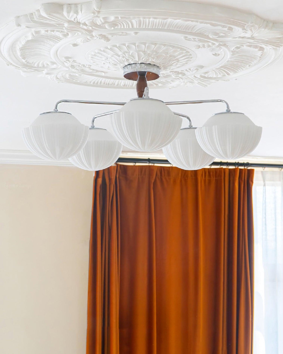 Rinivian Kroonluchter Retro glas chroom Walnoot