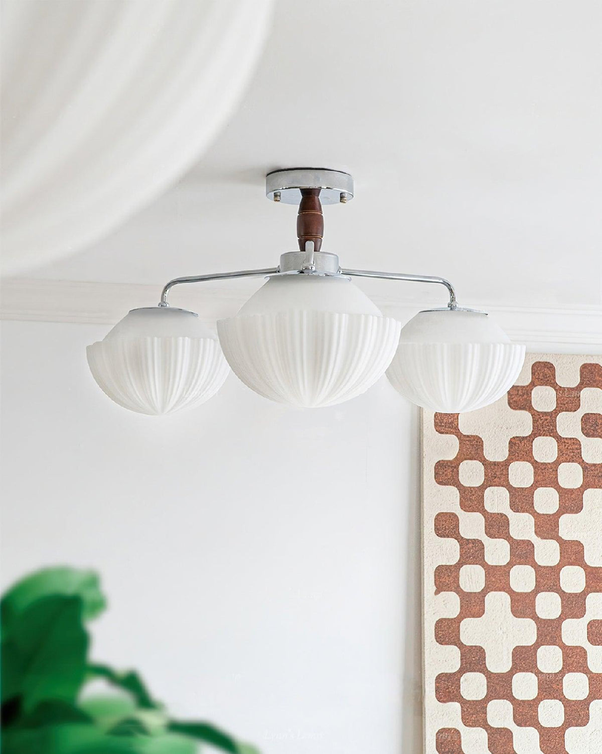 Rinivian Kroonluchter Retro glas chroom Walnoot