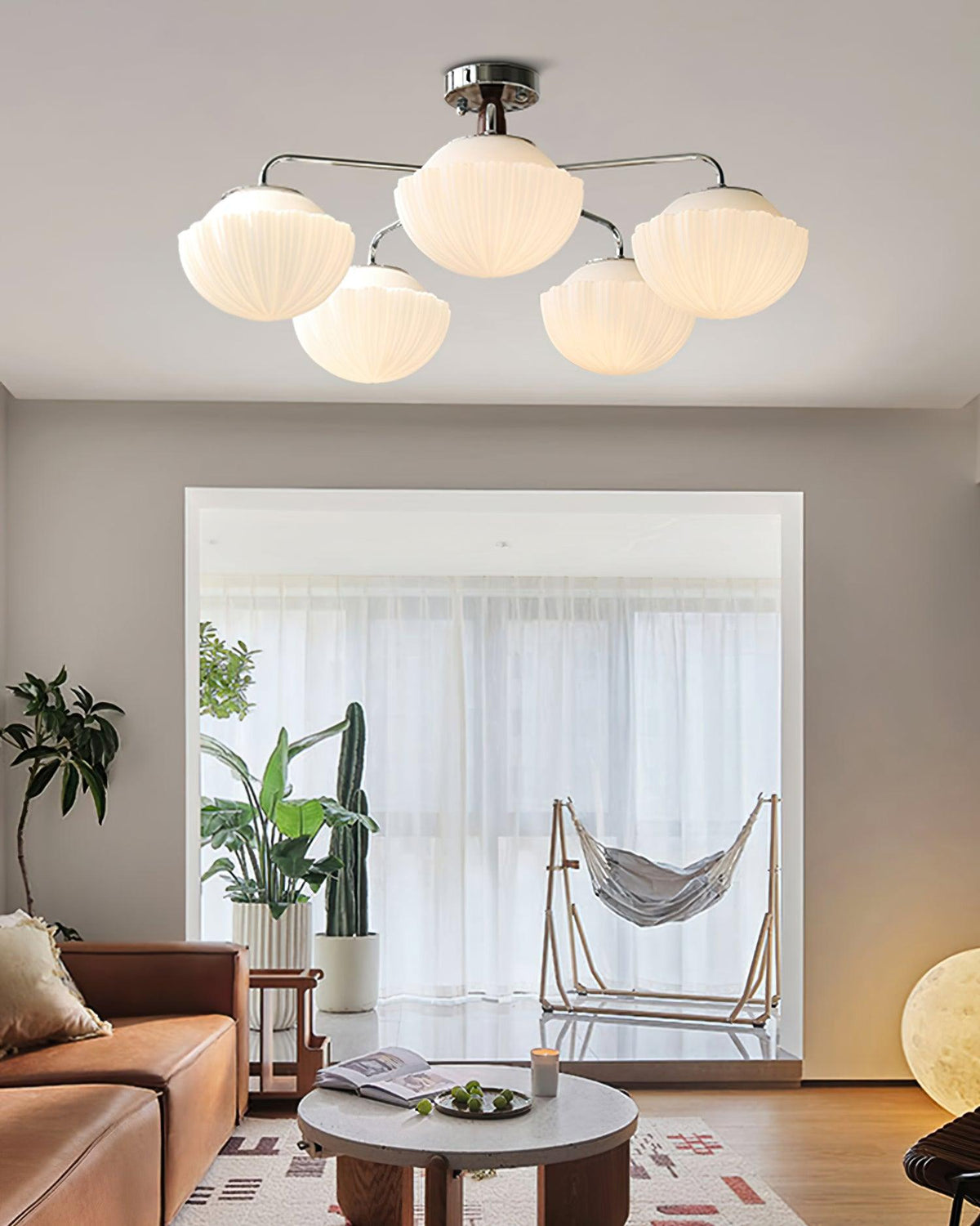 Rinivian Kroonluchter Retro glas chroom Walnoot