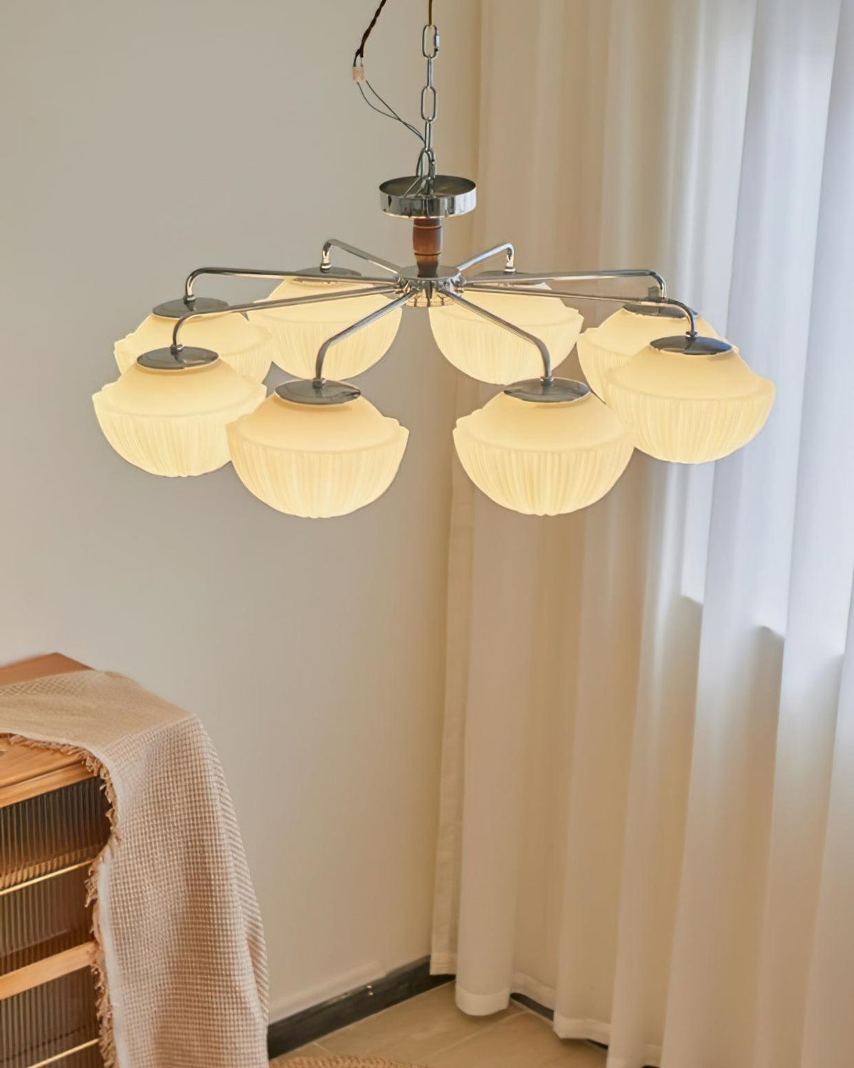 Rinivian Kroonluchter Retro glas chroom Walnoot