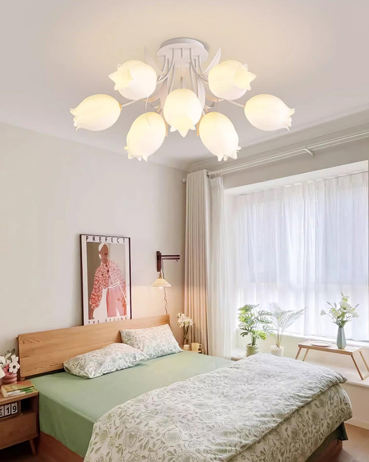 Ivory plafondlamp Lily Flower Blossom Groene Basis