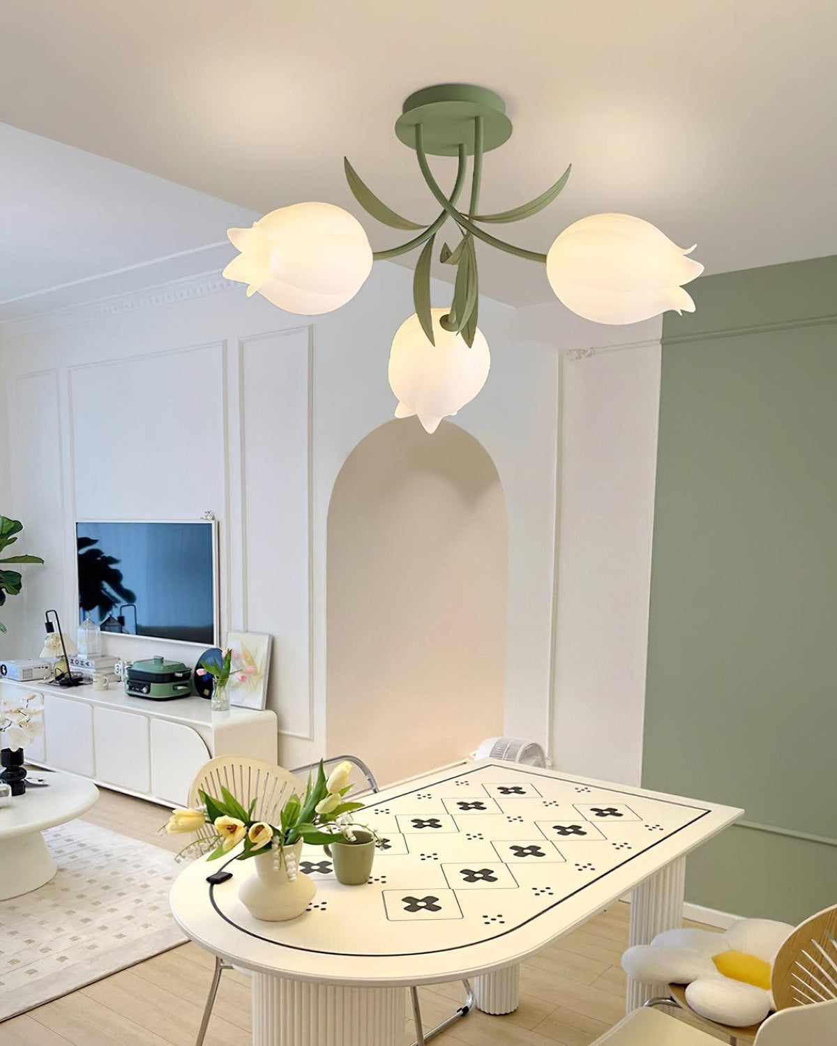 Ivory plafondlamp Lily Flower Blossom Groene Basis