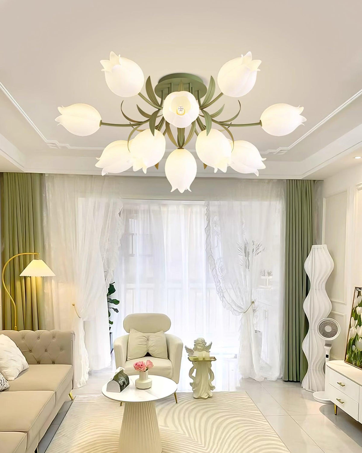 Ivory plafondlamp Lily Flower Blossom Groene Basis