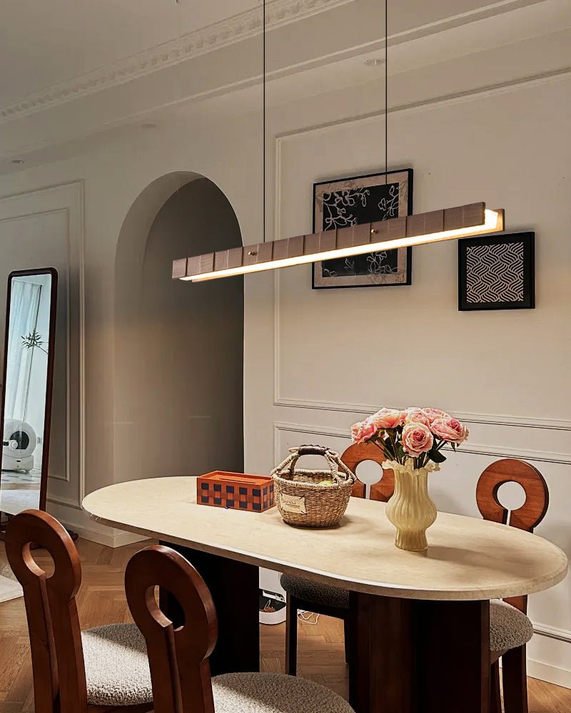 Rillwood Beam Lineaire hanglamp van walnoot en goud